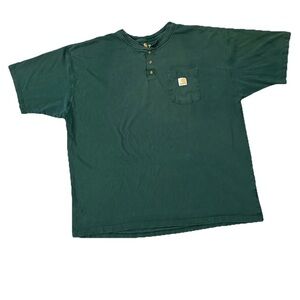 Carhartt Shirt Mens 3XL Green Henley Pocket Short Sleeve K84 Workwear Loose Fit